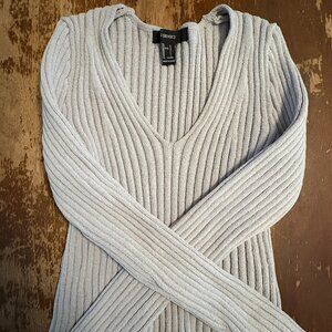 FOREVER 21 Ribbed Grey Deep V Neck Sweater